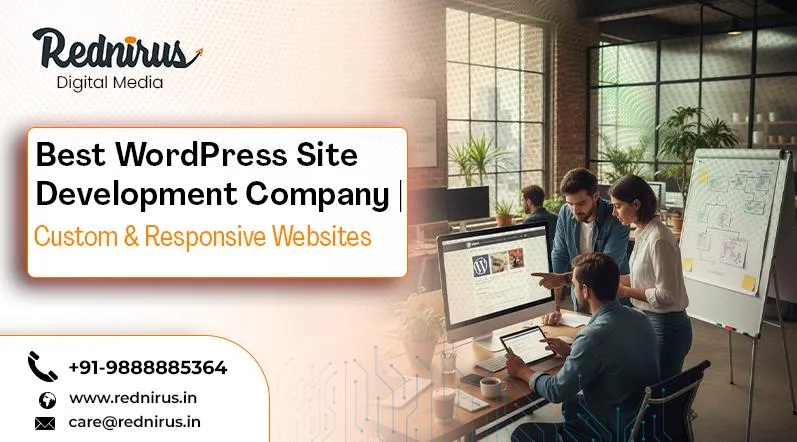 A team developing a responsive Wordpress site on laptops.