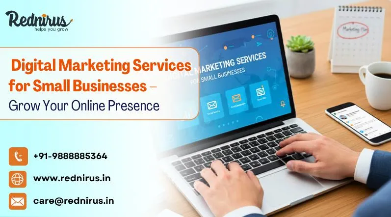 Digital marketing services illustrated with various icons representing online marketing tools.