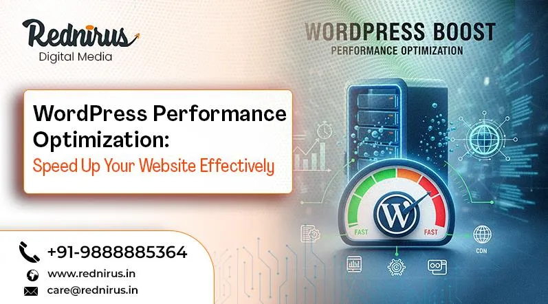 A visual representation of WordPress Performance Optimization with speed metrics.