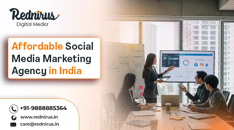 A team of marketers discussing strategies for social media marketing in India.